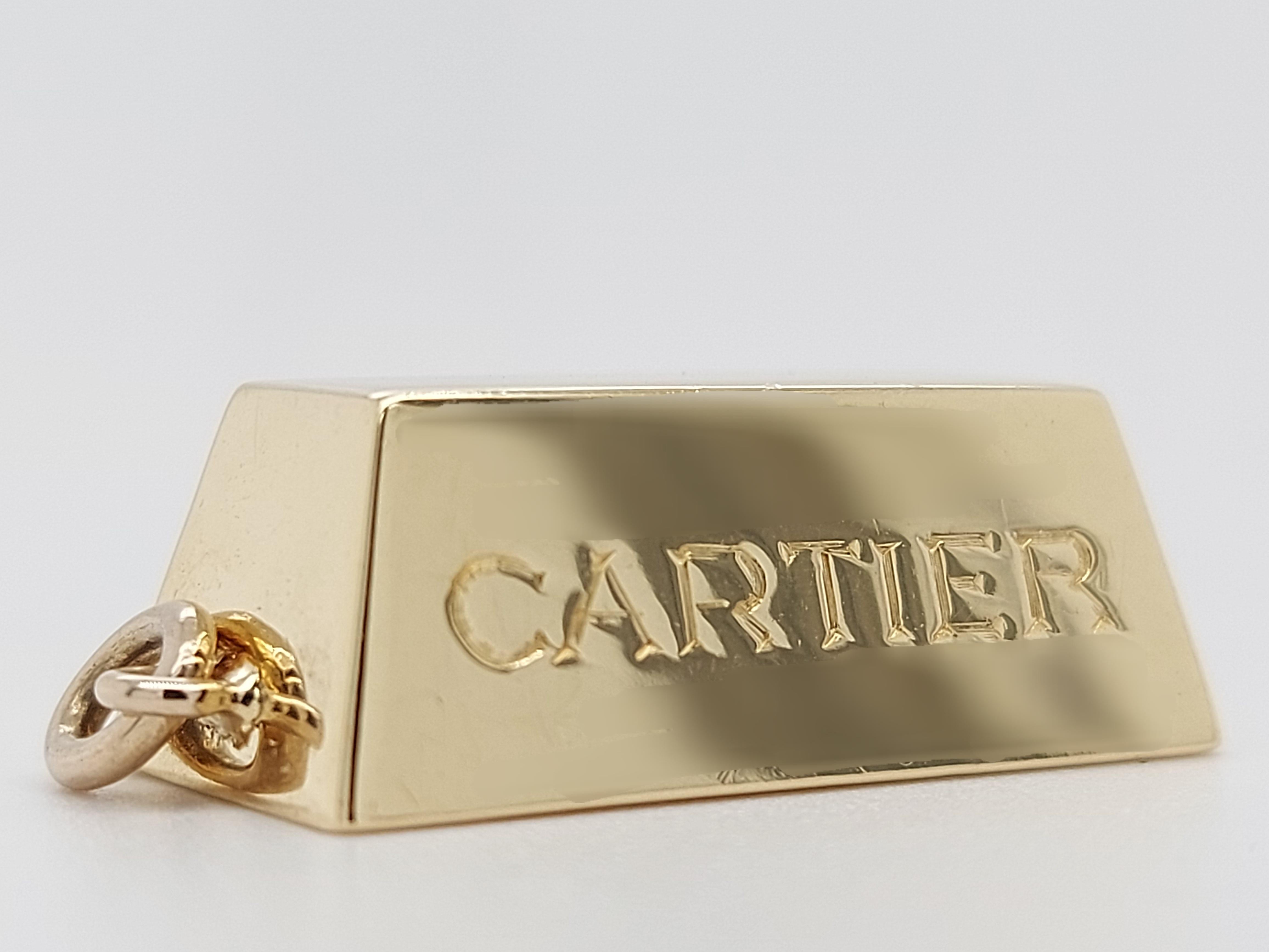 Women's or Men's Cartier 1 oz Ingot Brick Bar Solid 18 Karat Gold Charm or Pendant from 1970s