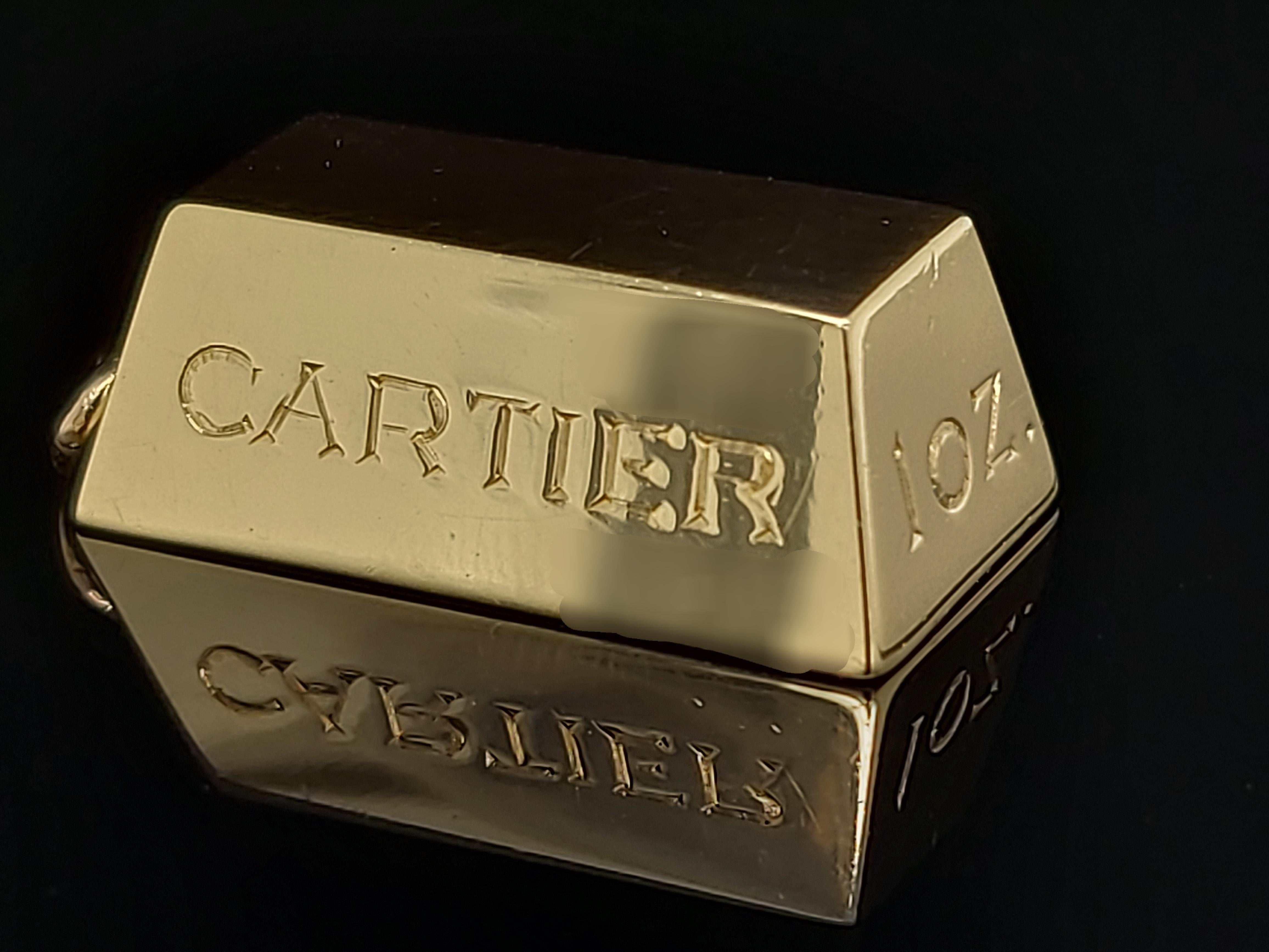 Cartier 1 oz Ingot Brick Bar Solid 18 Karat Gold Charm or Pendant from 1970s 1