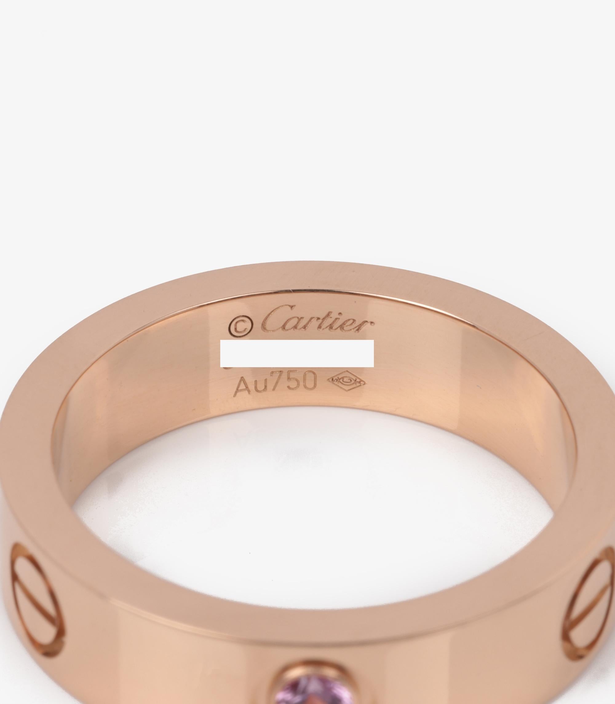 Round Cut Cartier 1 Pink Sapphire 18ct Rose Gold Love Band Ring For Sale