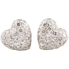 Cartier, boucles d'oreilles en forme de cœur en or blanc 18 carats avec diamants pavés VVS incolores de 1,00 carat