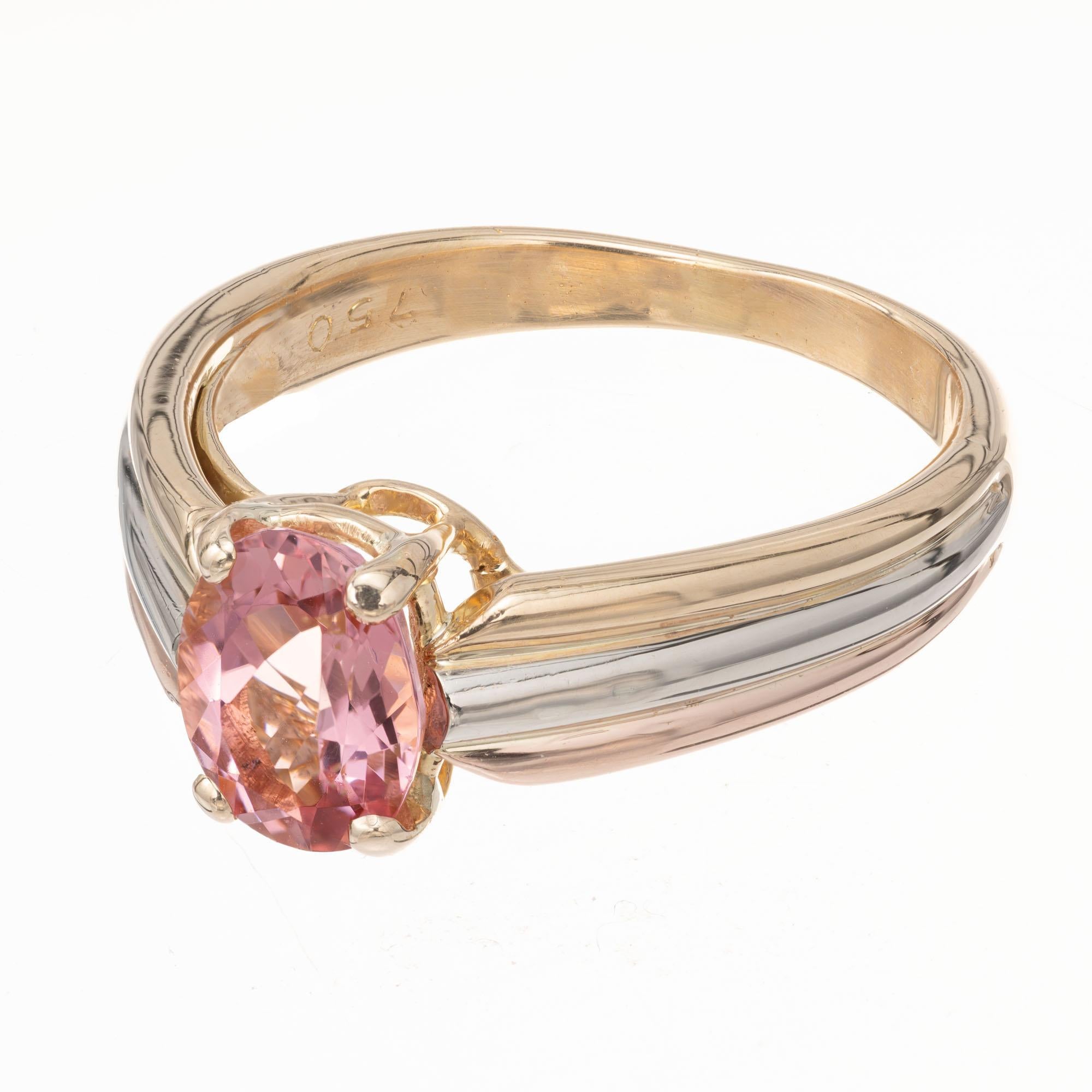 Oval Cut Cartier 1.00 Carat Pink Tourmaline Tri-Color Gold Engagement Ring