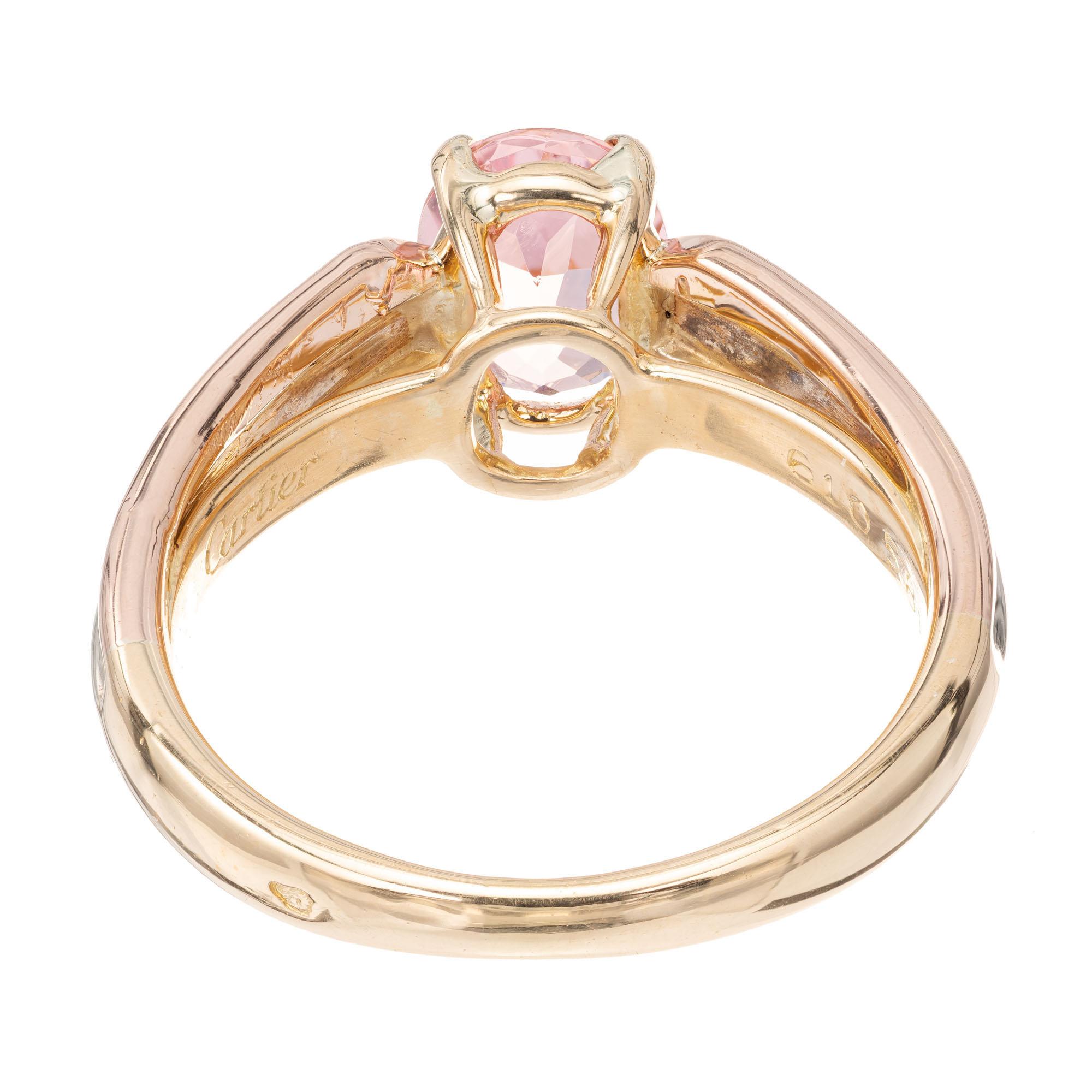 Women's Cartier 1.00 Carat Pink Tourmaline Tri-Color Gold Engagement Ring