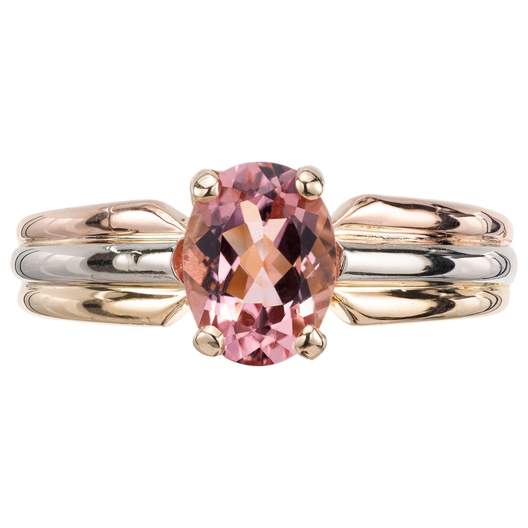 Cartier 1.00 Carat Pink Tourmaline Tri-Color Gold Engagement Ring