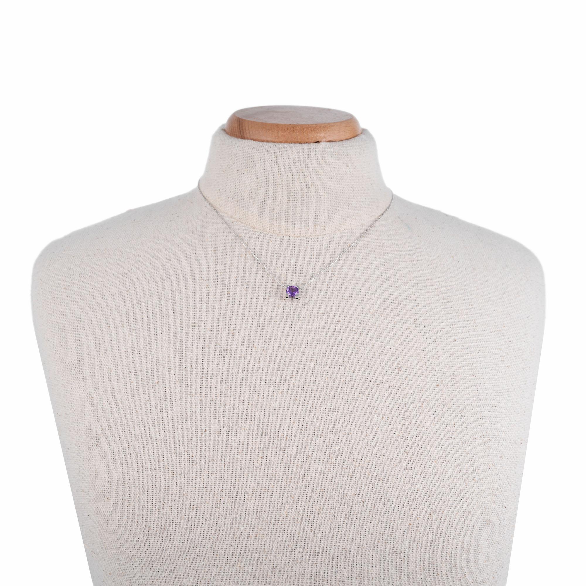 Round Cut Cartier 1.00 Carat Purple Amethyst White Gold Pendant Necklace