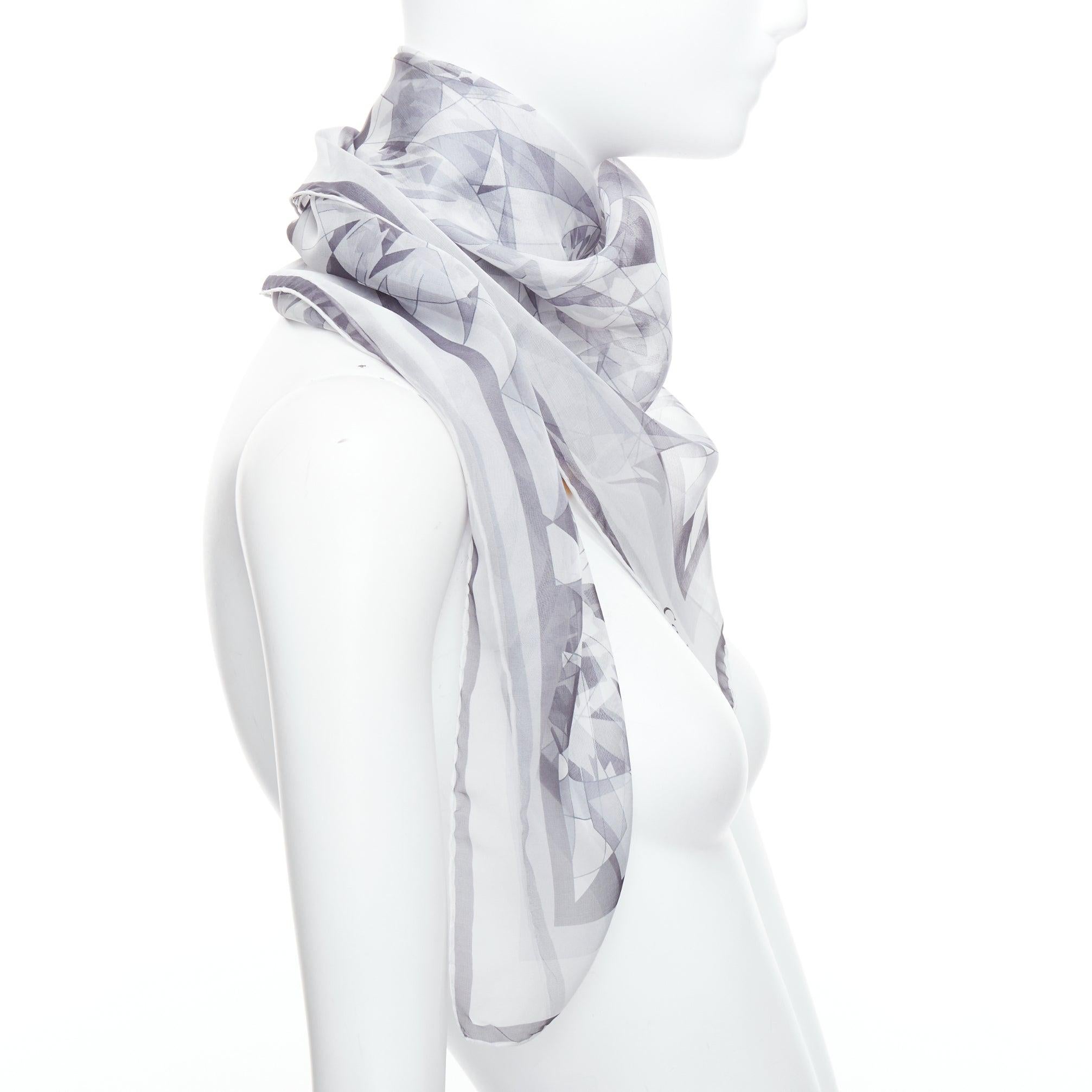 CARTIER 100% silk grey sheer diamond cuts print square scarf In Excellent Condition For Sale In Hong Kong, NT