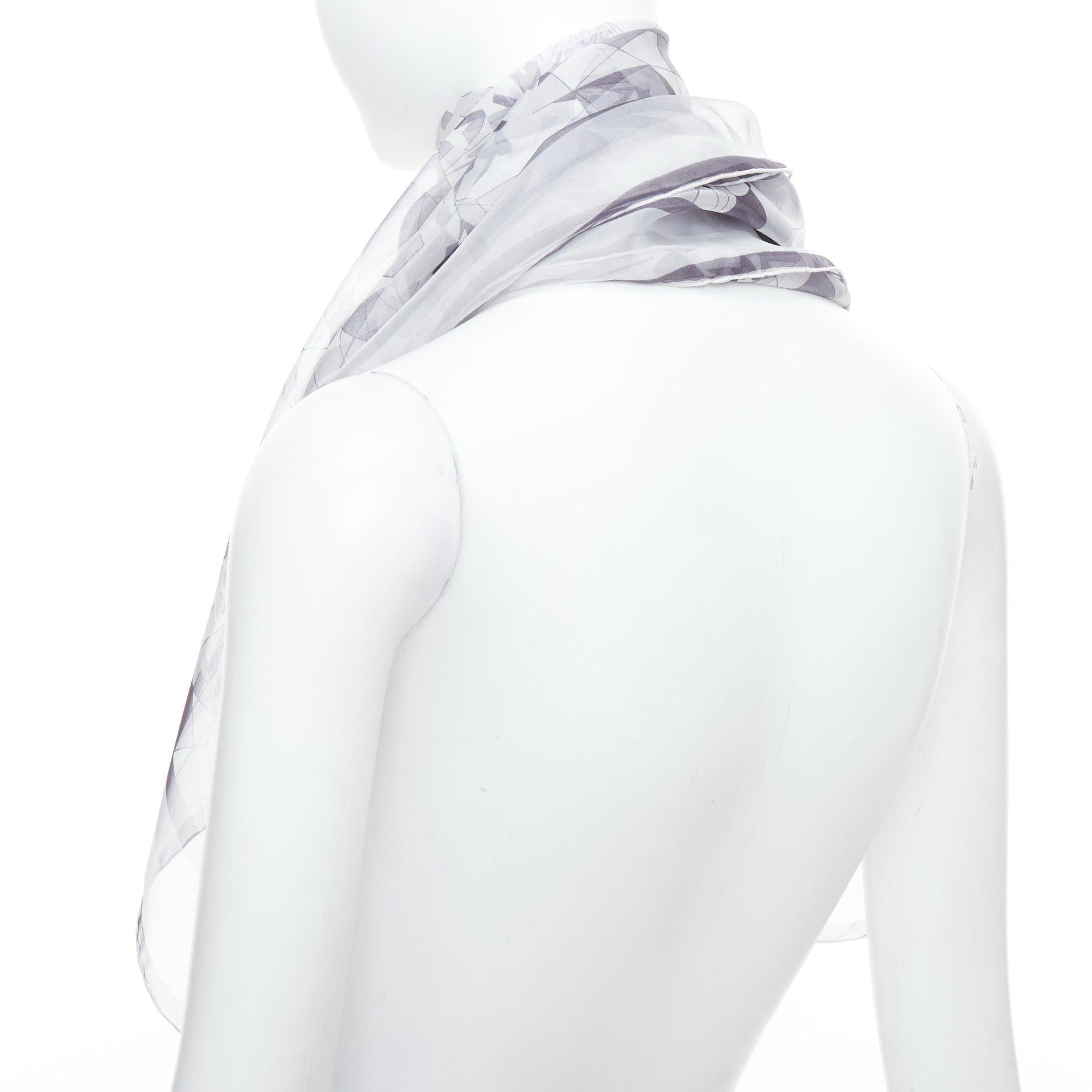 CARTIER 100% silk grey sheer diamond cuts print square scarf For Sale 1