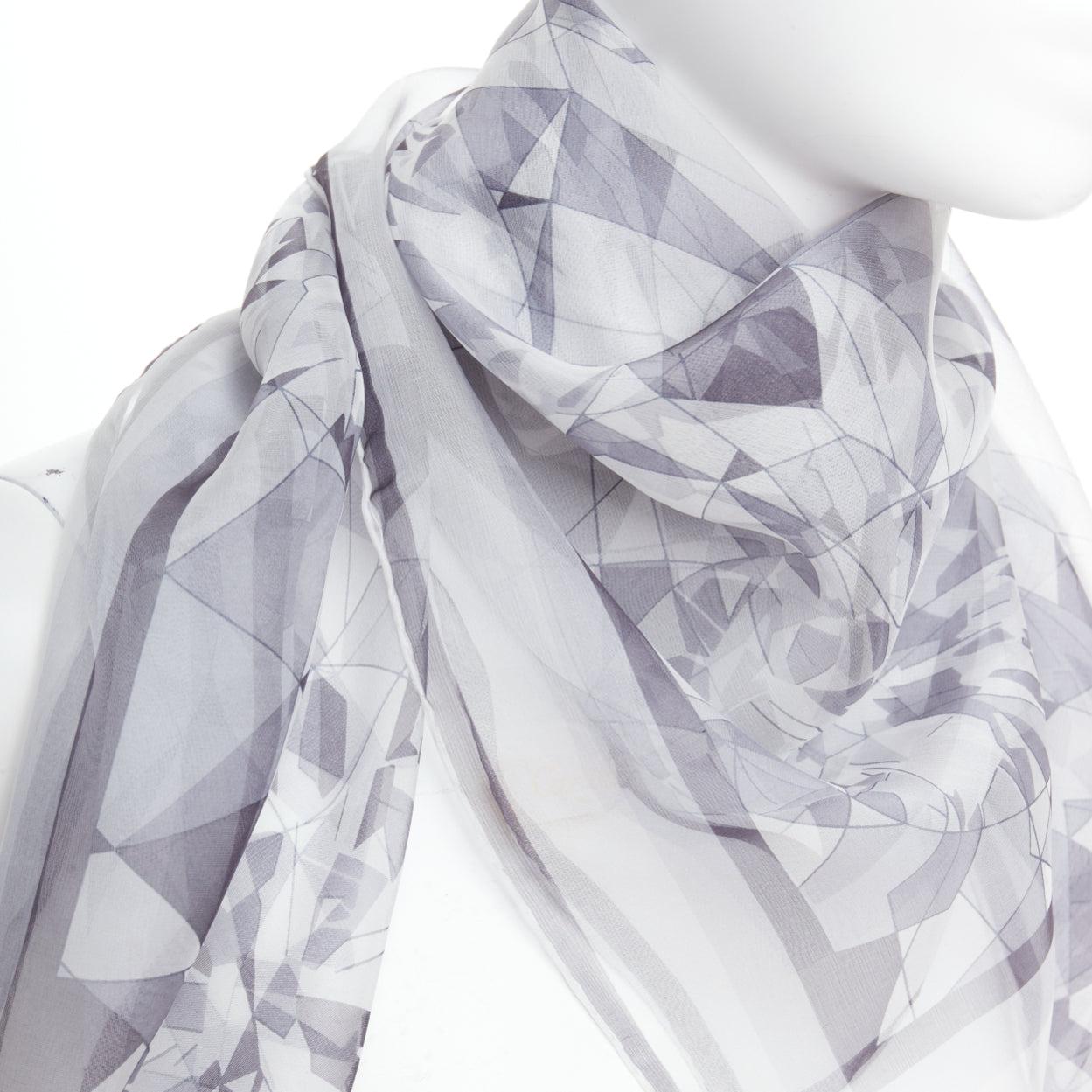 CARTIER 100% silk grey sheer diamond cuts print square scarf For Sale 2
