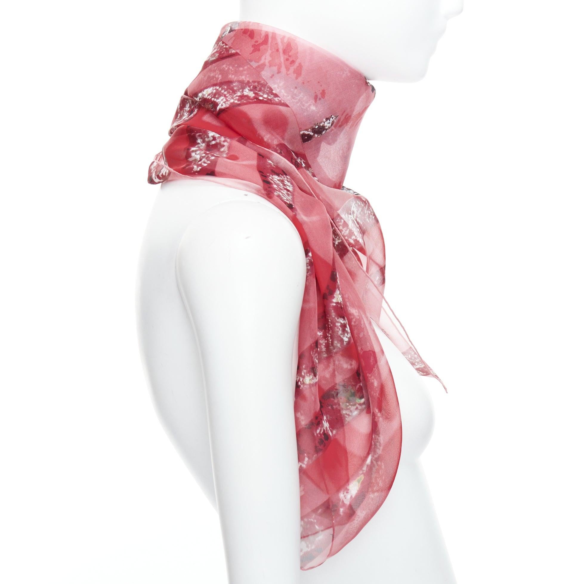 CARTIER 100% silk red brown sheer panther head print square scarf In Excellent Condition For Sale In Hong Kong, NT