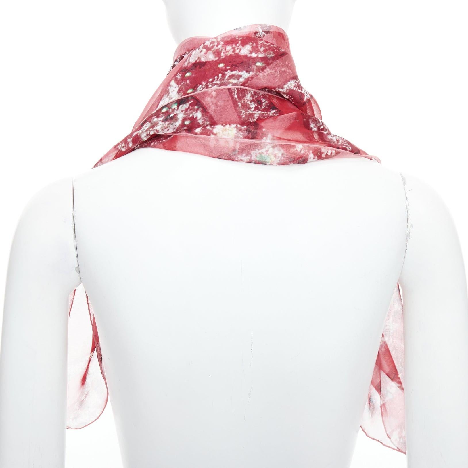 Women's CARTIER 100% silk red brown sheer panther head print square scarf For Sale