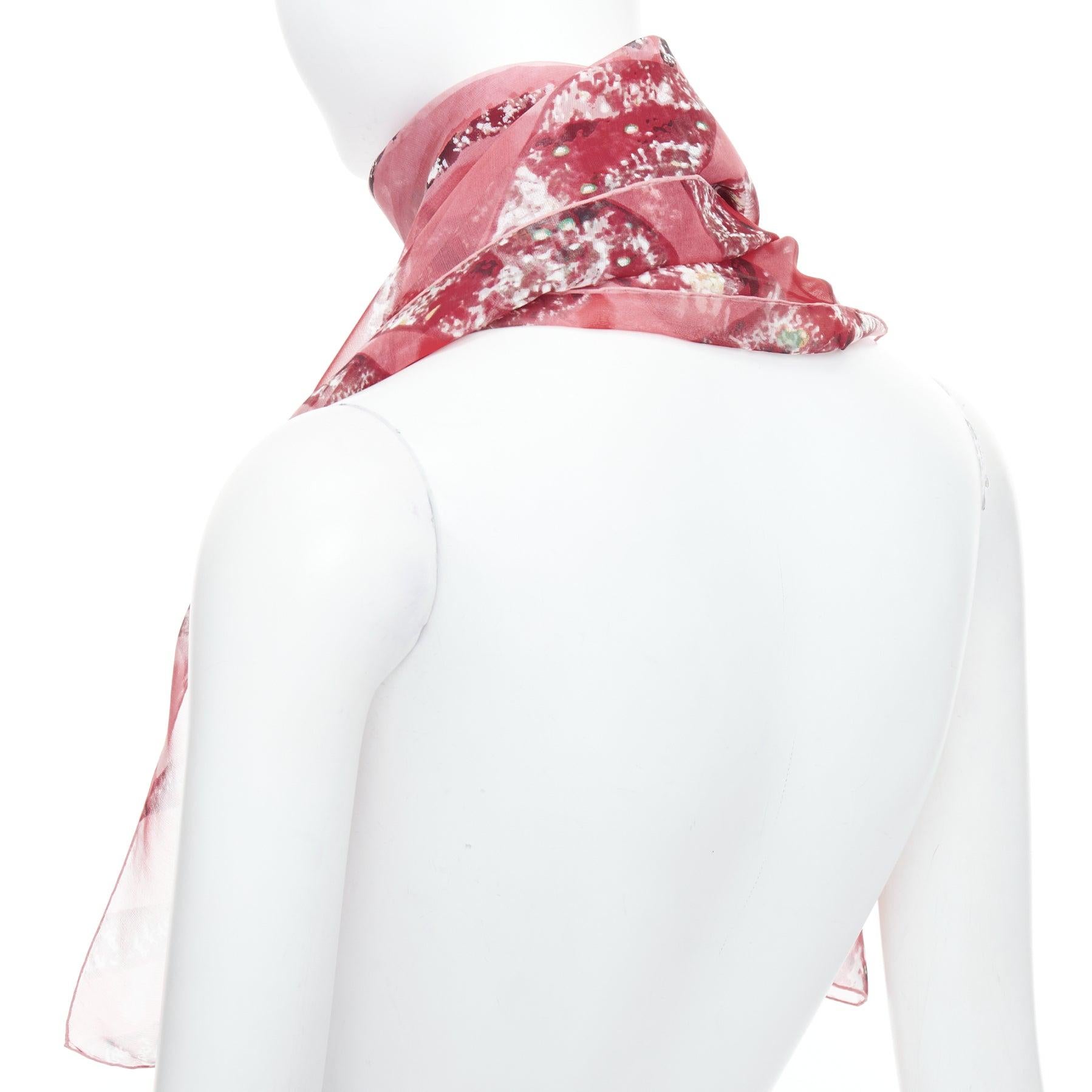CARTIER 100% silk red brown sheer panther head print square scarf For Sale 1