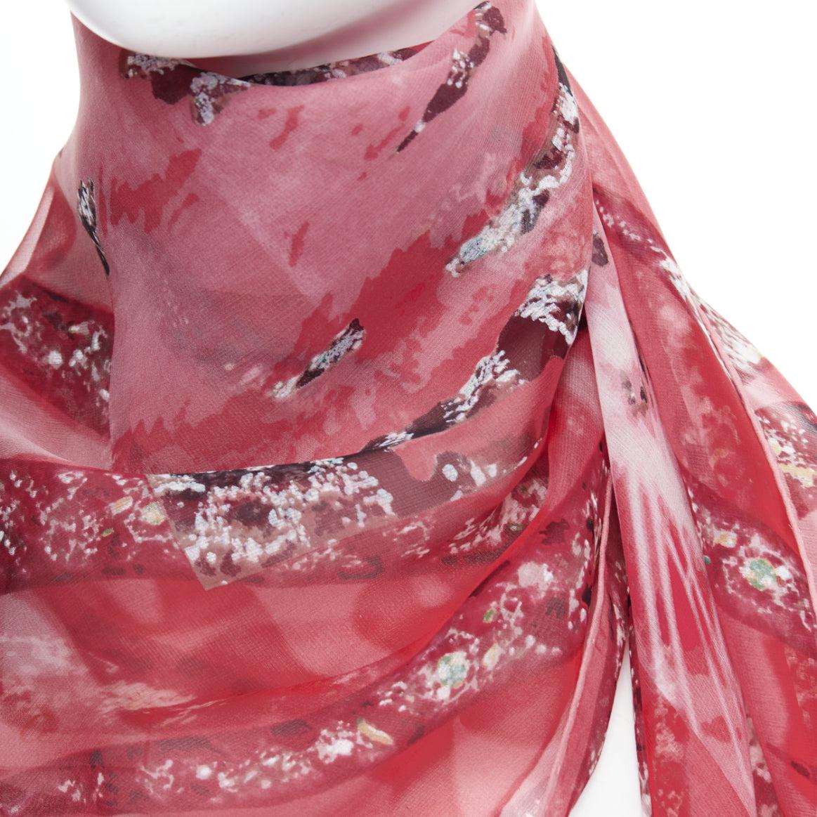 CARTIER 100% silk red brown sheer panther head print square scarf For Sale 2