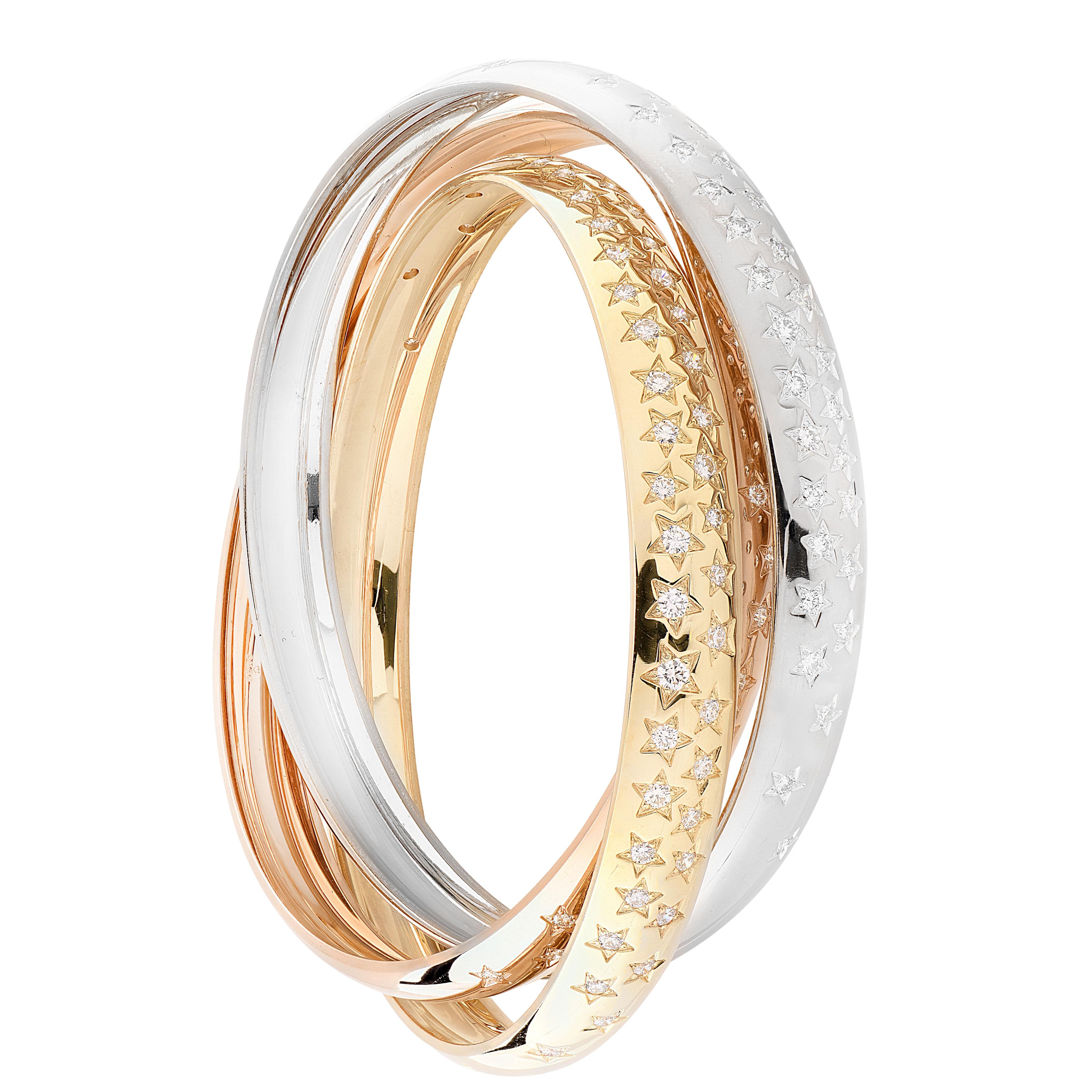 Modern Cartier 100 Year Anniversary Celestial Trinity Bangle For Sale