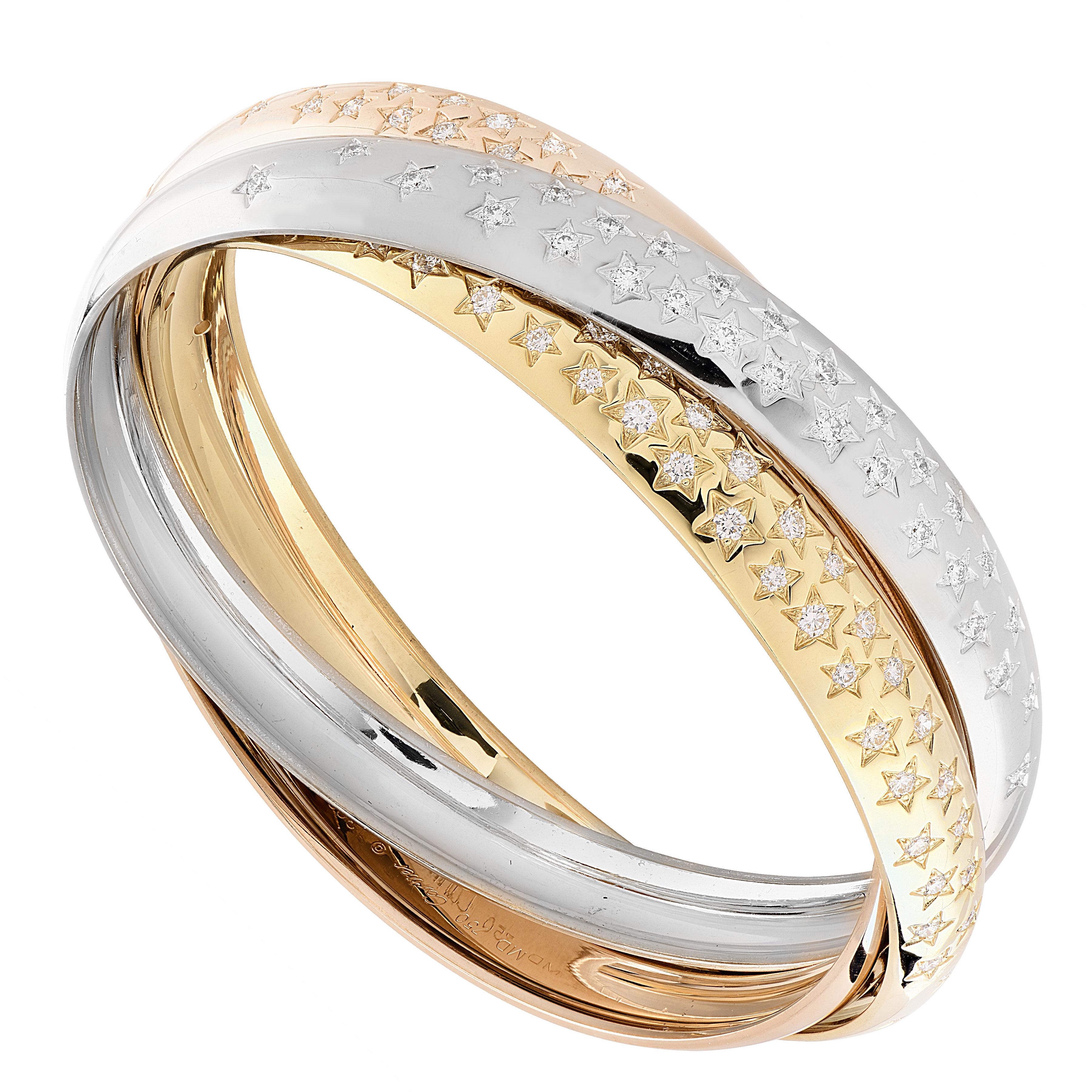 Cartier 100 Year Anniversary Celestial Trinity Bangle In Excellent Condition For Sale In West Palm Beach, FL