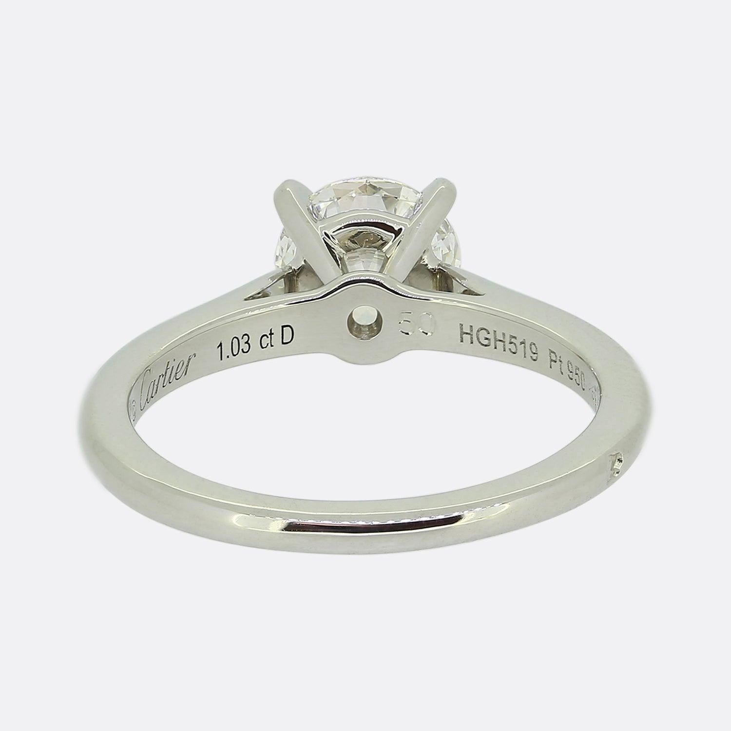 Cartier Solitär-Ring mit 1,03 Karat Diamant im Zustand „Hervorragend“ im Angebot in London, GB