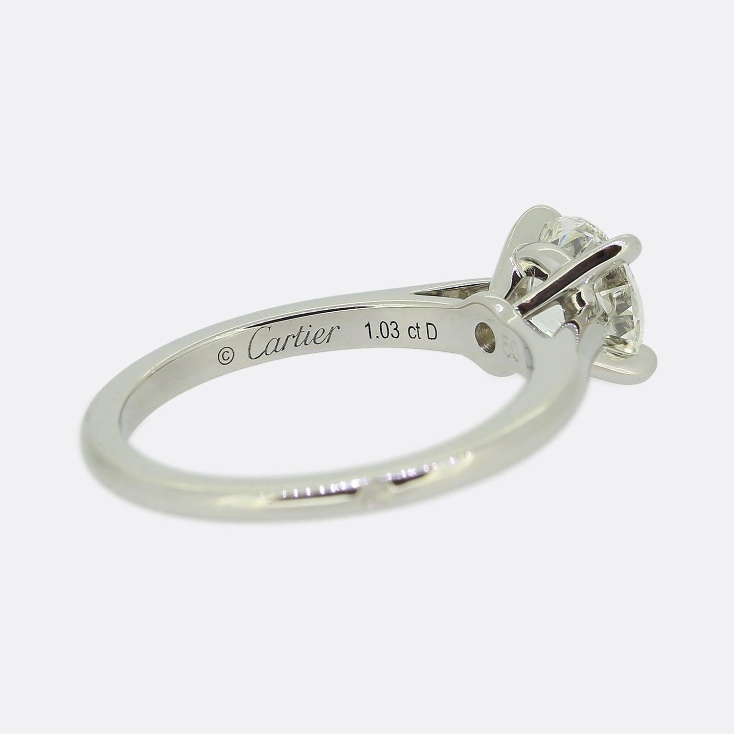 Women's Cartier 1.03 Carat Diamond Solitaire Ring For Sale