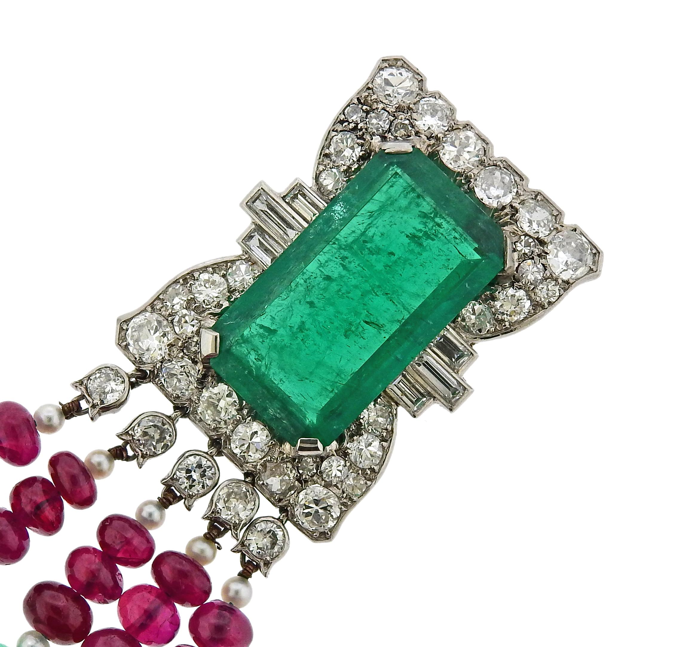 Cartier 10.50 Carat Emerald Ruby Diamond Platinum Bracelet In Excellent Condition In New York, NY