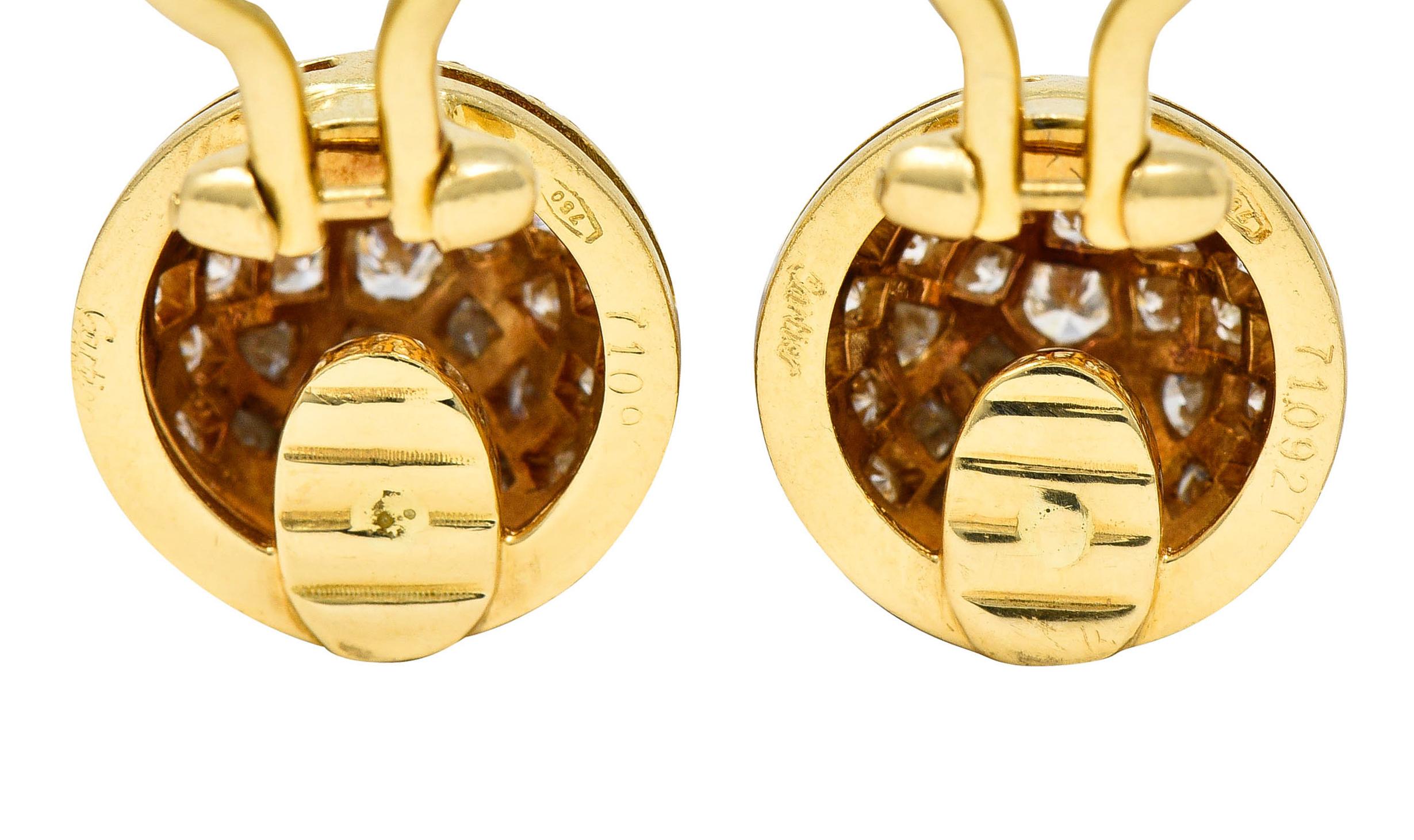 Cartier 1.10 Carats Pave Diamond 18 Karat Gold Dome Ear-Clip Earrings In Excellent Condition In Philadelphia, PA