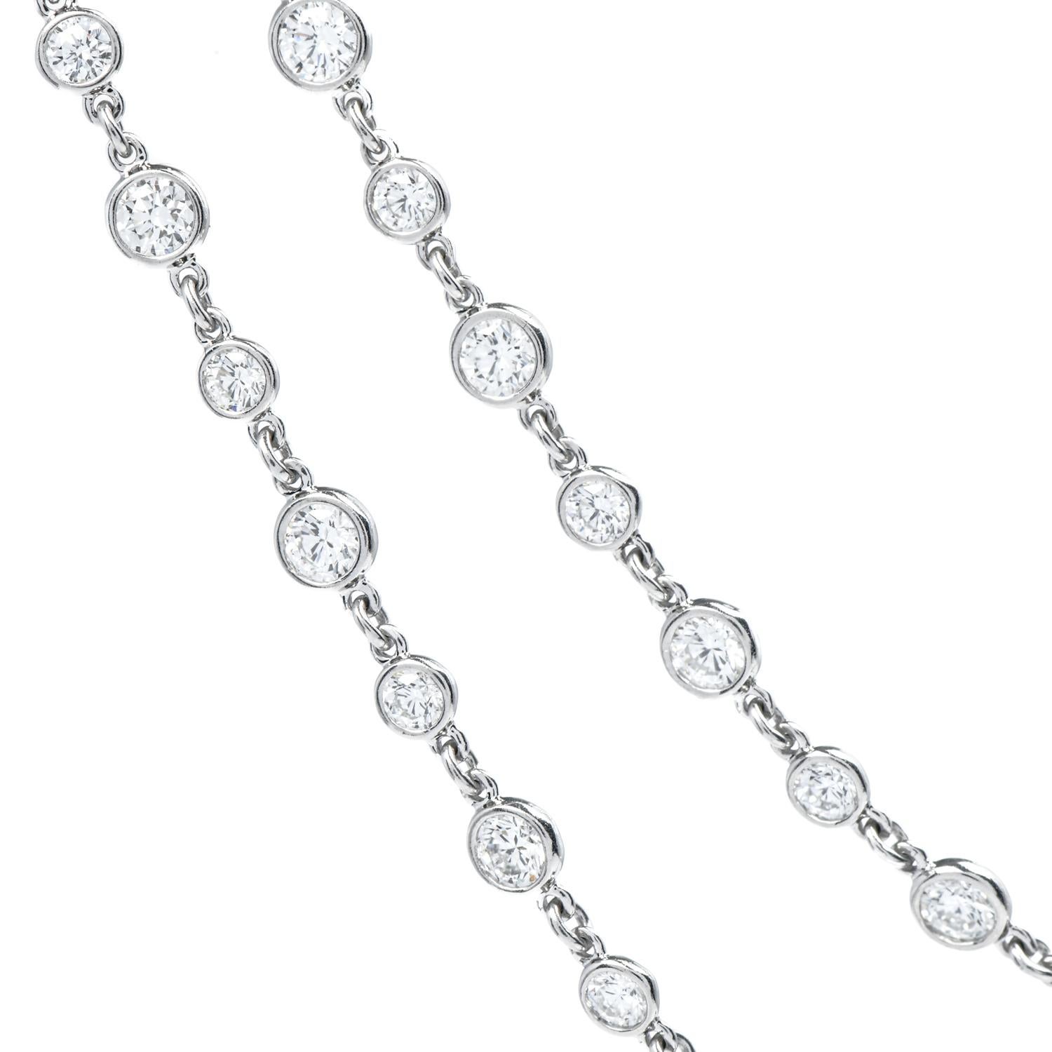 Modern Cartier 11.00 Carats Diamond Platinum Diamond by the Yard Long Chain Necklace For Sale