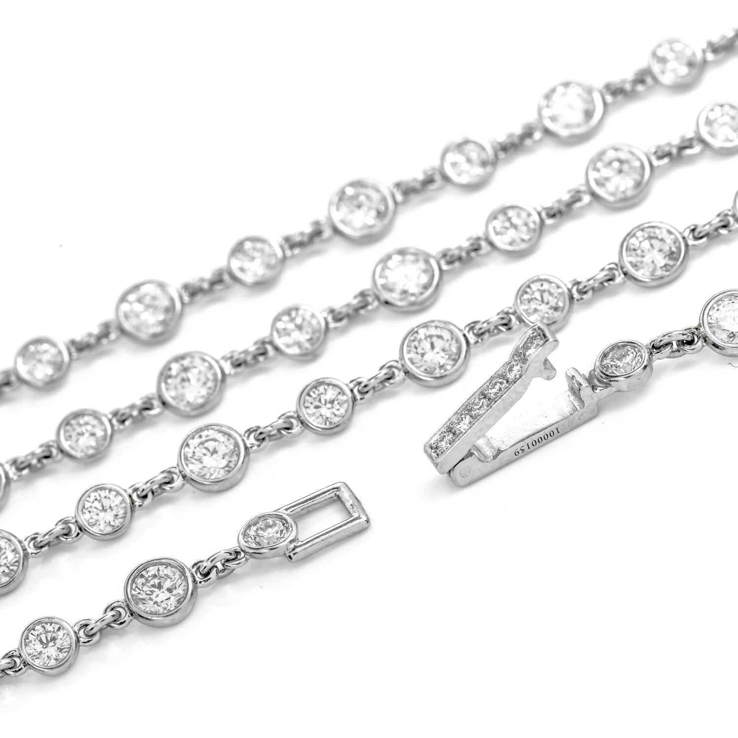 Round Cut Cartier 11.00 Carats Diamond Platinum Diamond by the Yard Long Chain Necklace For Sale