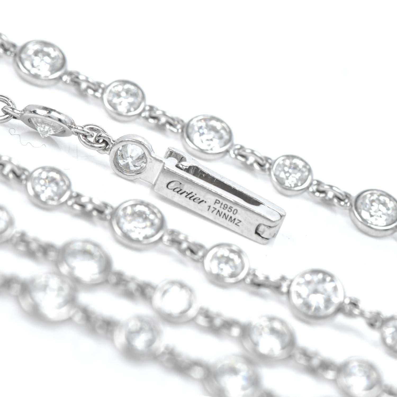 Cartier 11.00 Carats Diamond Platinum Diamond by the Yard Long Chain Necklace Excellent état - En vente à Miami, FL