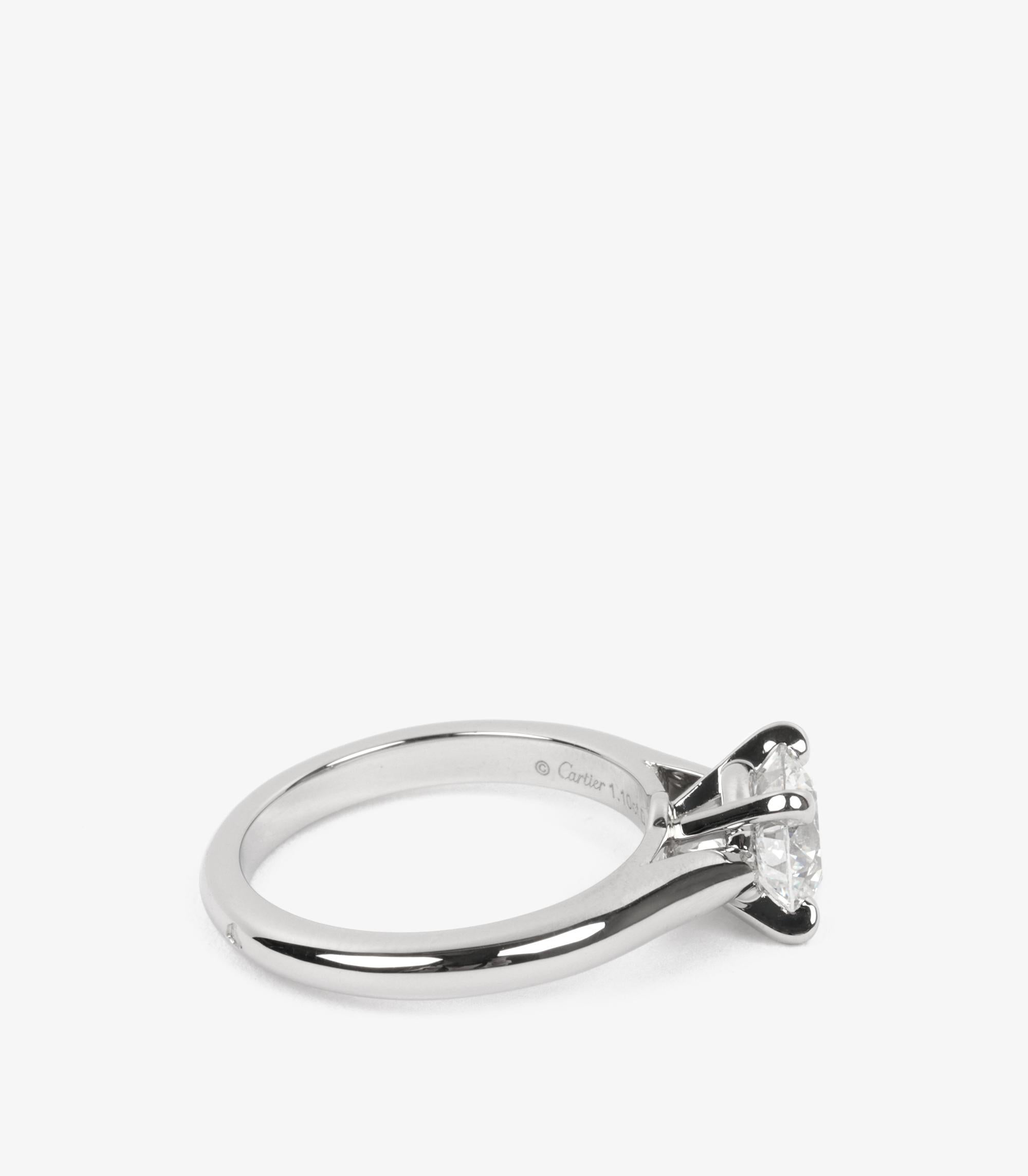 Round Cut Cartier 1.10ct Brilliant Cut Diamond Platinum 1895 Ring For Sale