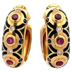 Boucles d'oreilles à pince Cartier 1.14 Carat Ruby Sapphire 0.16 Carat Diamond 18K YG