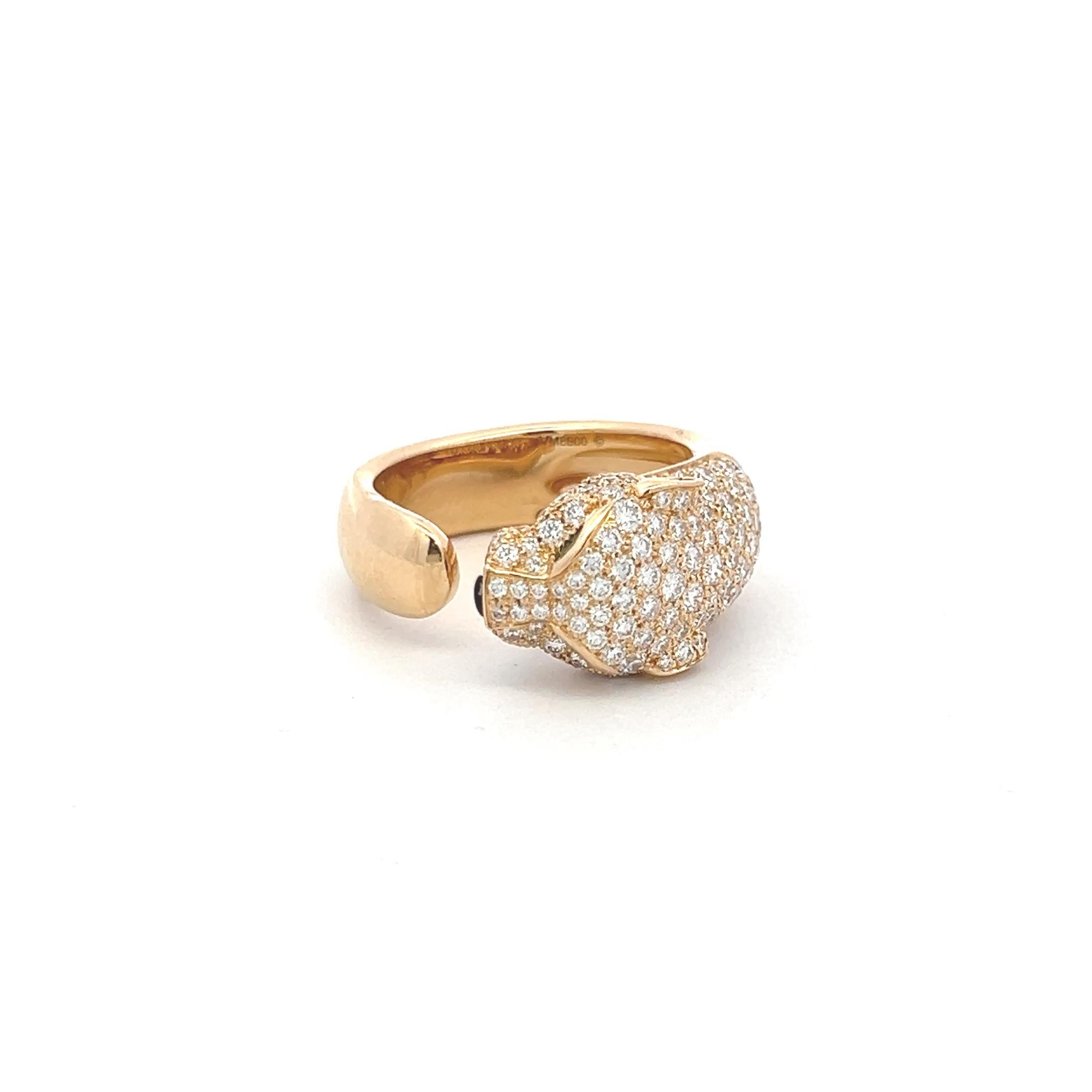 Bague Panthère en or jaune 18K de Cartier, diamant rond brillant de 1,15 carat en vente 1