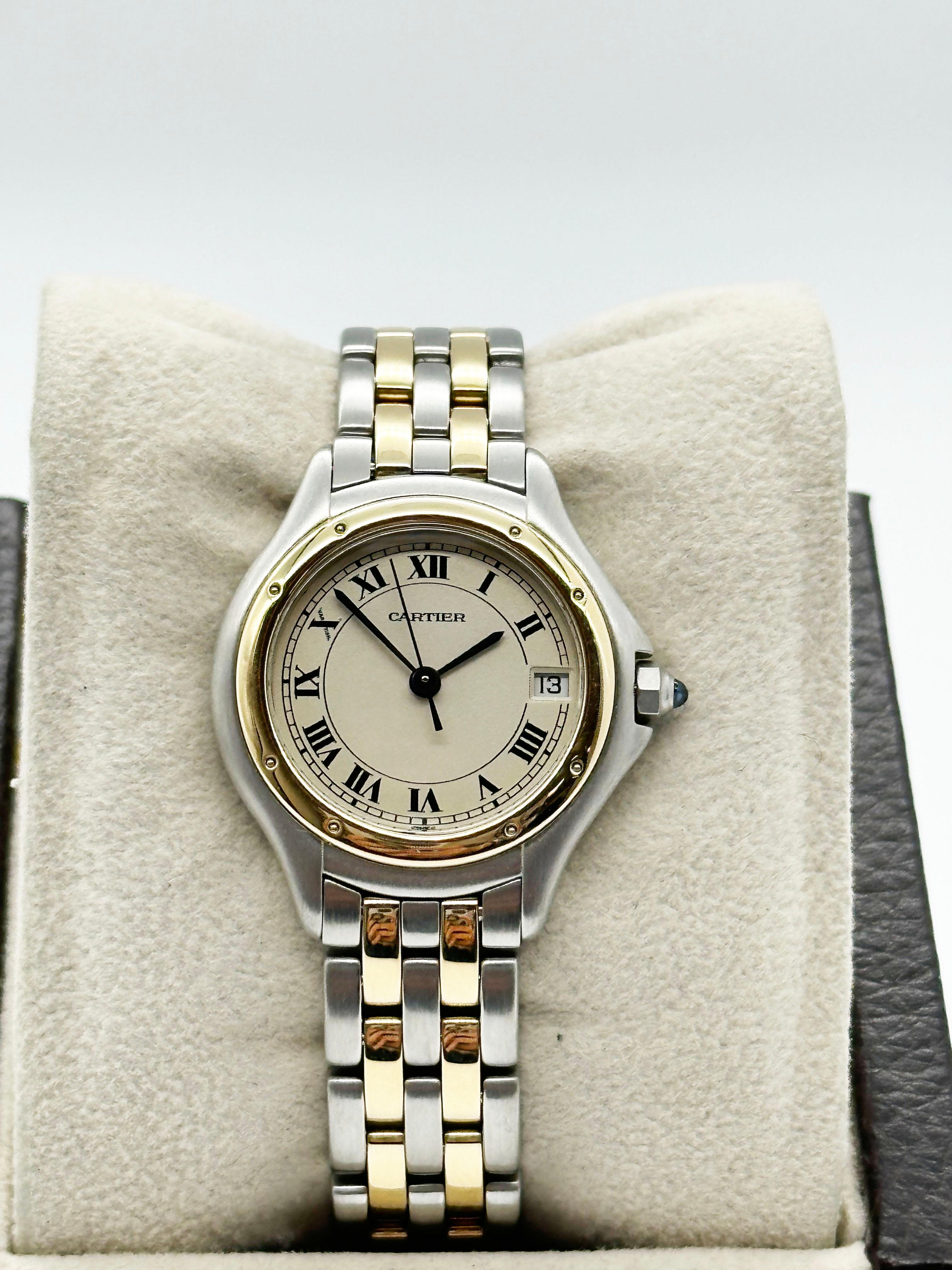 Women's Cartier 119000 Panthere Cougar 18K Yellow Gold Stainless Steel Two Row 26mm