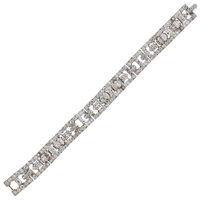 Cartier Art Deco 12 Carat Diamond Platinum Bracelet For Sale at 1stDibs