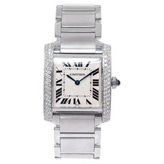 Cartier 1.25 Carat Diamond Bezel Stainless Steel Tank Francaise Wristwatch