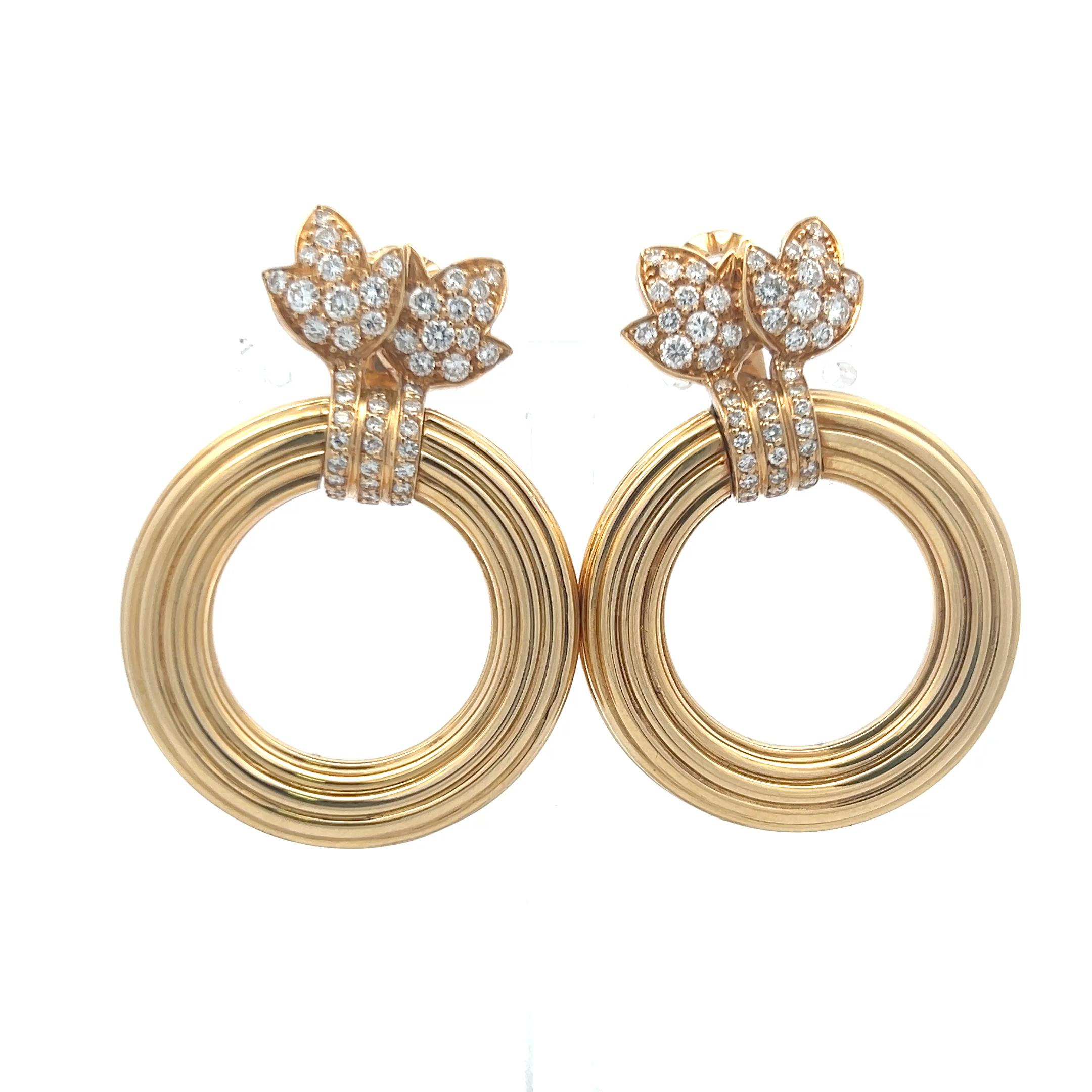 Women's Cartier 1.25 Carat Round Brilliant Diamond 18 Karat Yellow Gold Dangling Earring For Sale