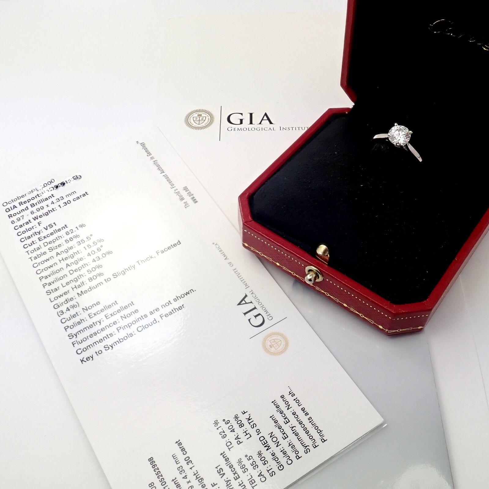 Cartier, bague de fiançailles solitaire en platine avec diamant de 1,30 carat VS1 de couleur F en vente 5
