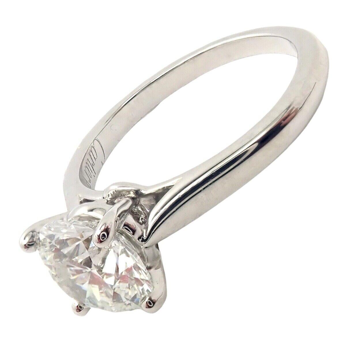 Taille brillant Cartier, bague de fiançailles solitaire en platine avec diamant de 1,30 carat VS1 de couleur F en vente