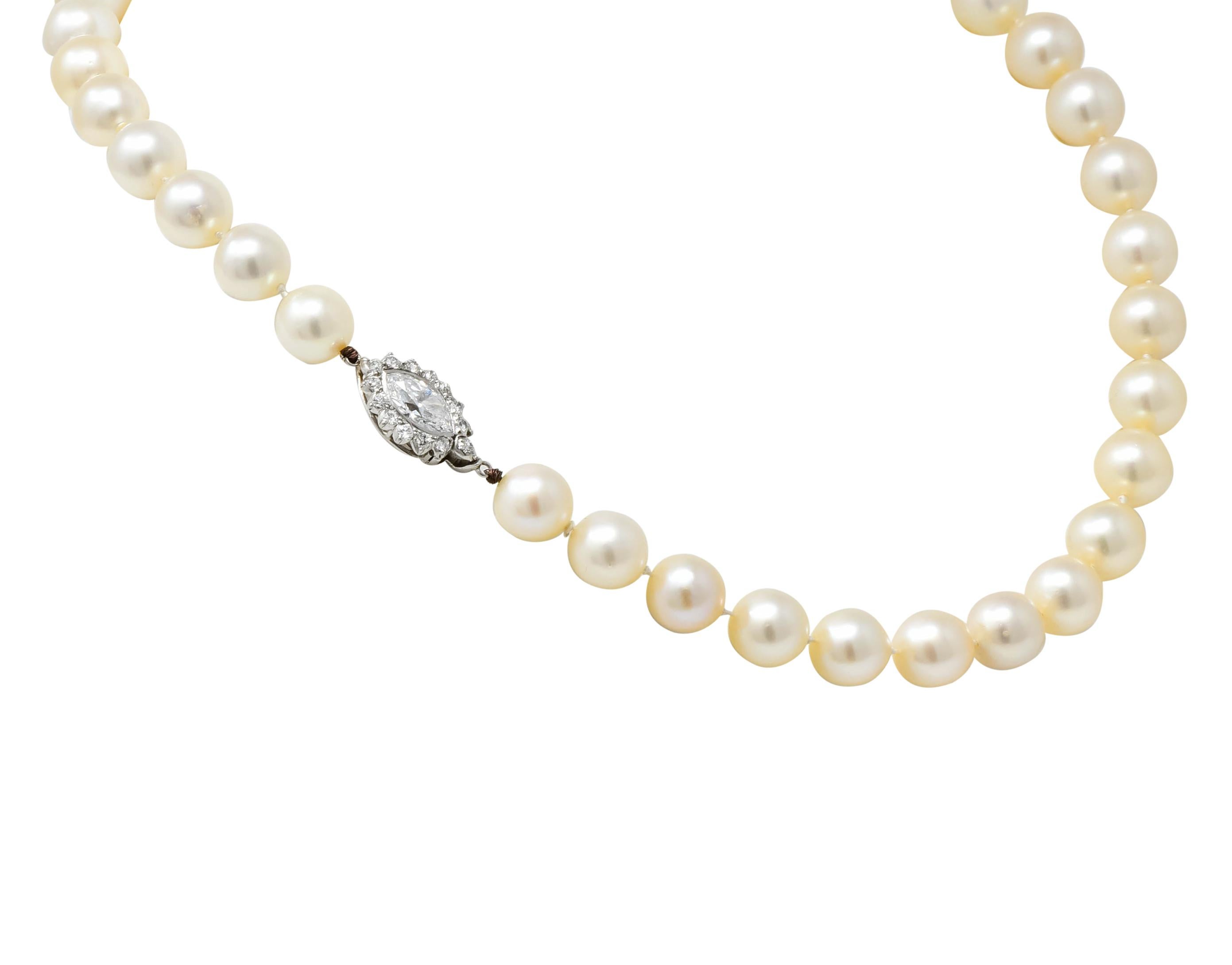 Contemporary Cartier 1.31 Carat Diamond Cultured Pearl Platinum Knotted Strand Necklace GIA