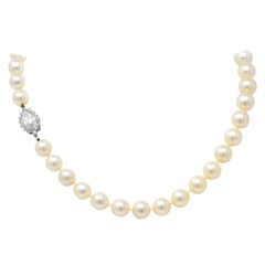 Cartier 1.31 Carat Diamond Cultured Pearl Platinum Knotted Strand Necklace GIA