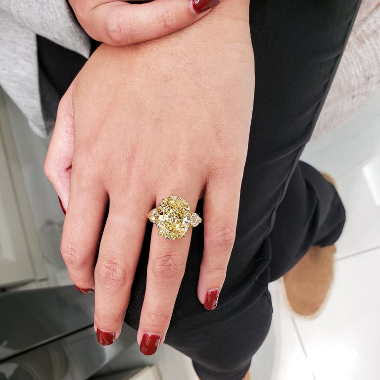 Cartier 13.46 Carat Intense Yellow Oval Diamond ThreeStone Engagement