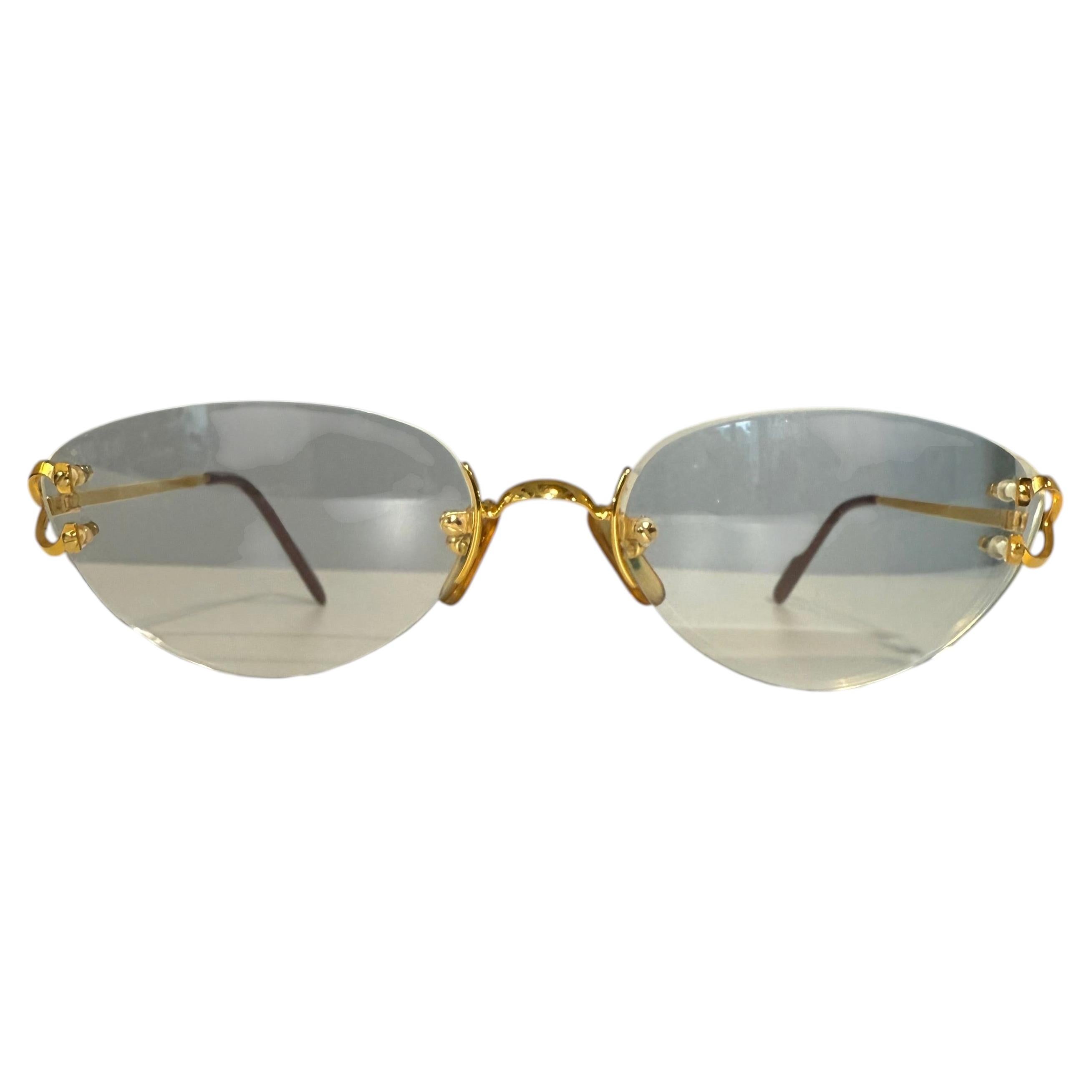 Cartier 135 Montures pour les yeux plaquées or avec étui en vente