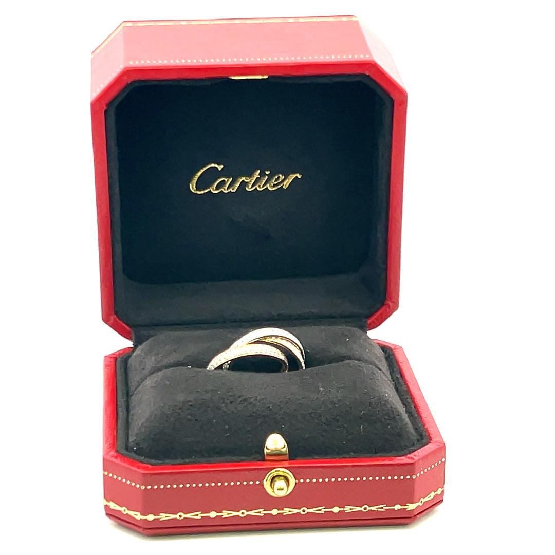 Cartier 1,38 Quilates Diamante Brillante Redondo Anillo Trinidad Oro Tricolor 18 Kilates Corte redondo