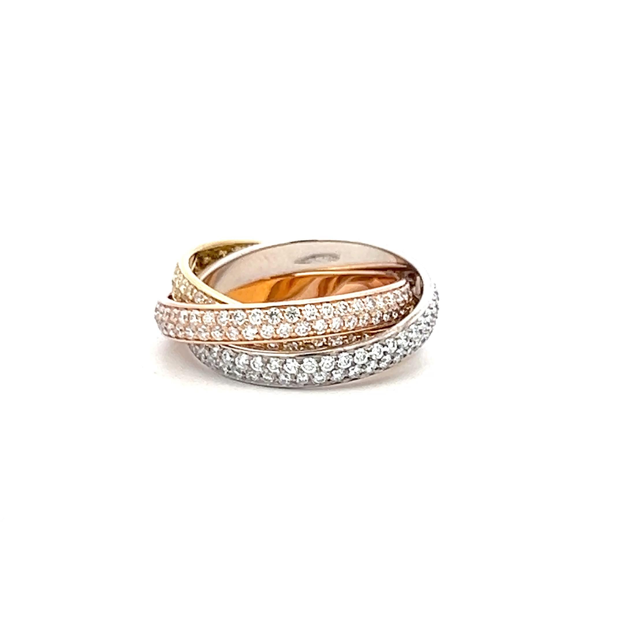 Cartier 1,38 Quilates Diamante Brillante Redondo Anillo Trinidad Oro Tricolor 18 Kilates 1