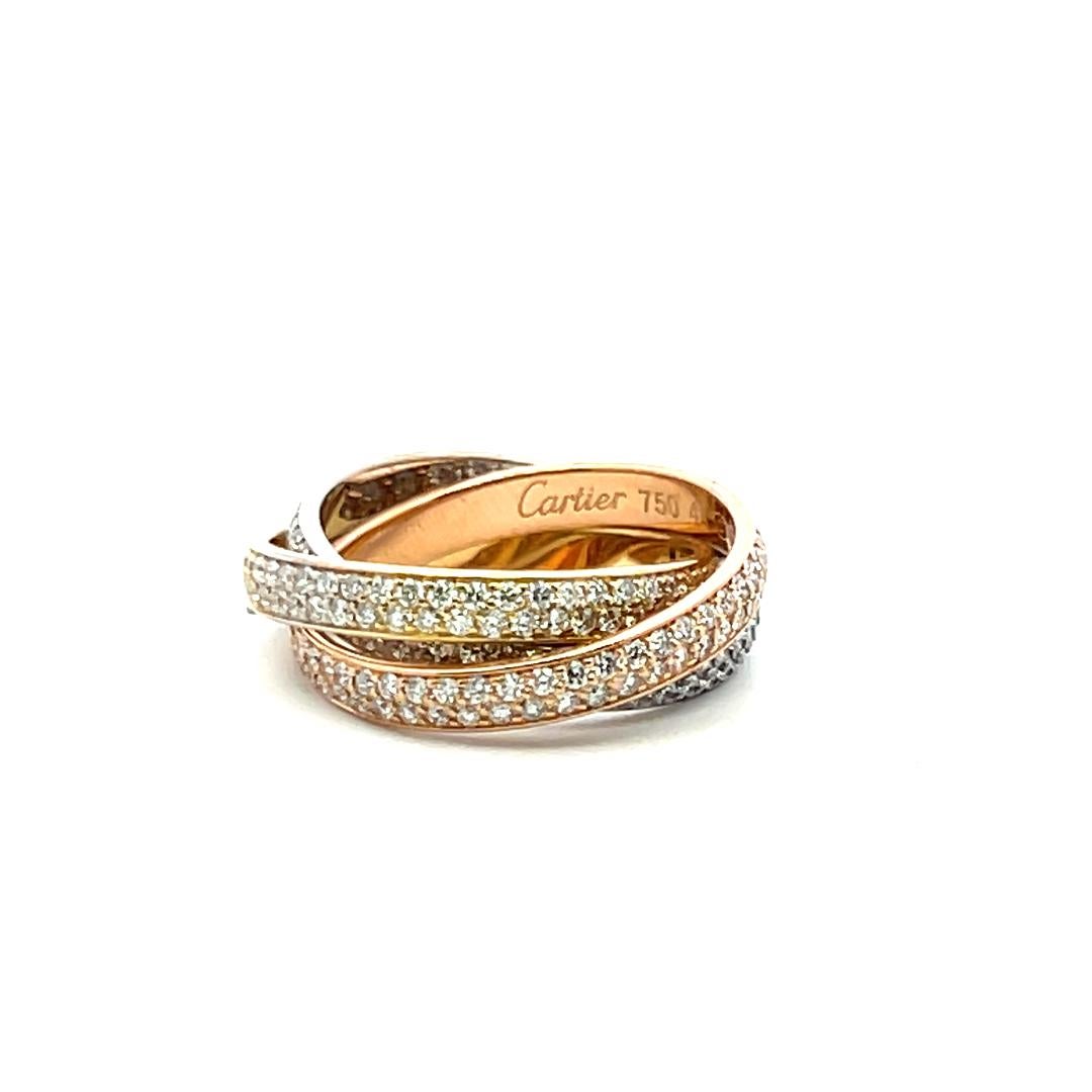 Cartier 1,38 Quilates Diamante Brillante Redondo Anillo Trinidad Oro Tricolor 18 Kilates 2