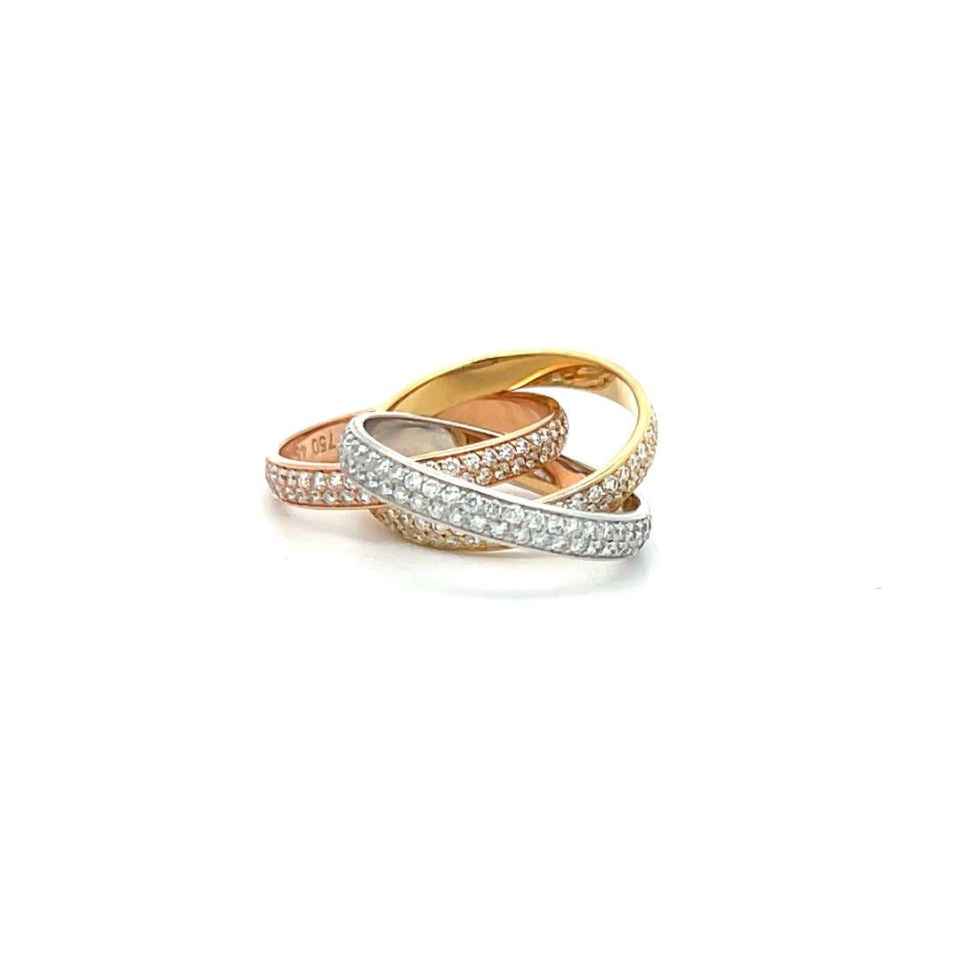 Cartier 1,38 Quilates Diamante Brillante Redondo Anillo Trinidad Oro Tricolor 18 Kilates 3