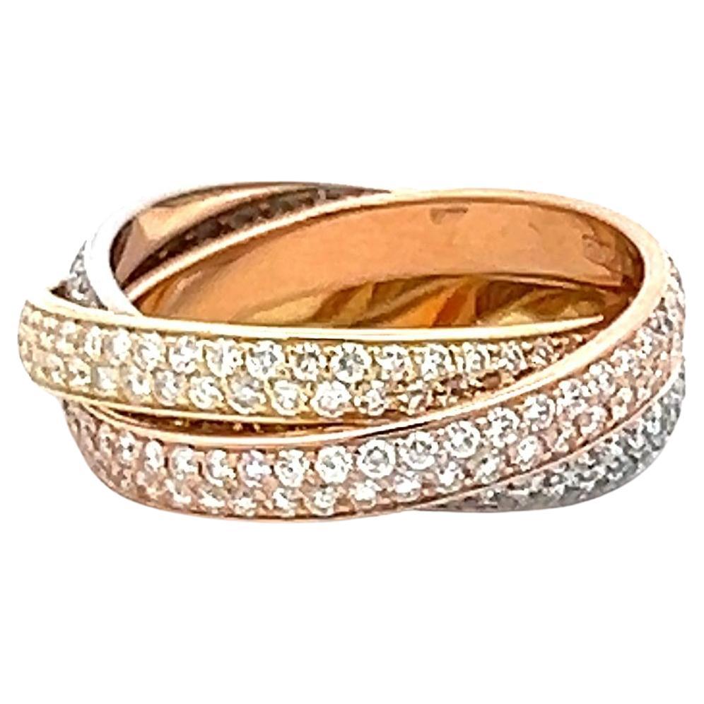 Cartier 1.38 Carat Round Brilliant Diamond 18 Karat Tri Color Gold Trinity Ring