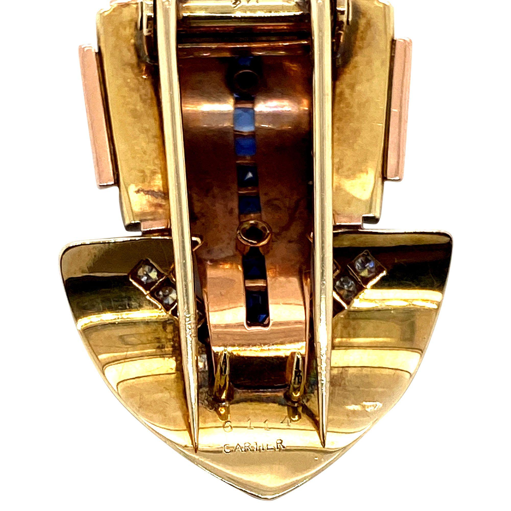 Cartier 14 Karat Two-Tone Gold Sapphire and Diamond Clip 1