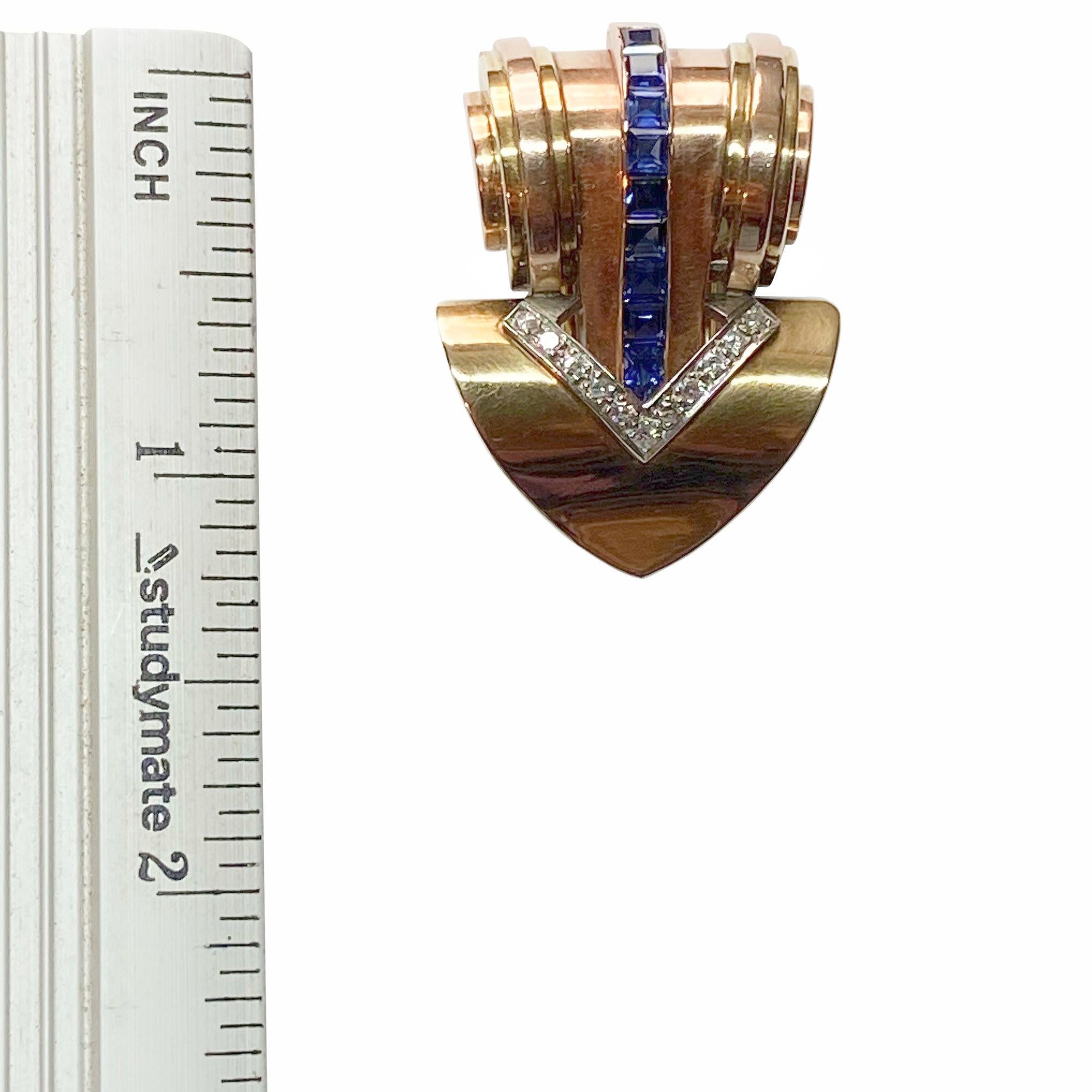 Cartier 14 Karat Two-Tone Gold Sapphire and Diamond Clip 2