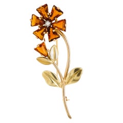 Cartier Retro Citrine Diamond Gold Flower Brooch Pin 