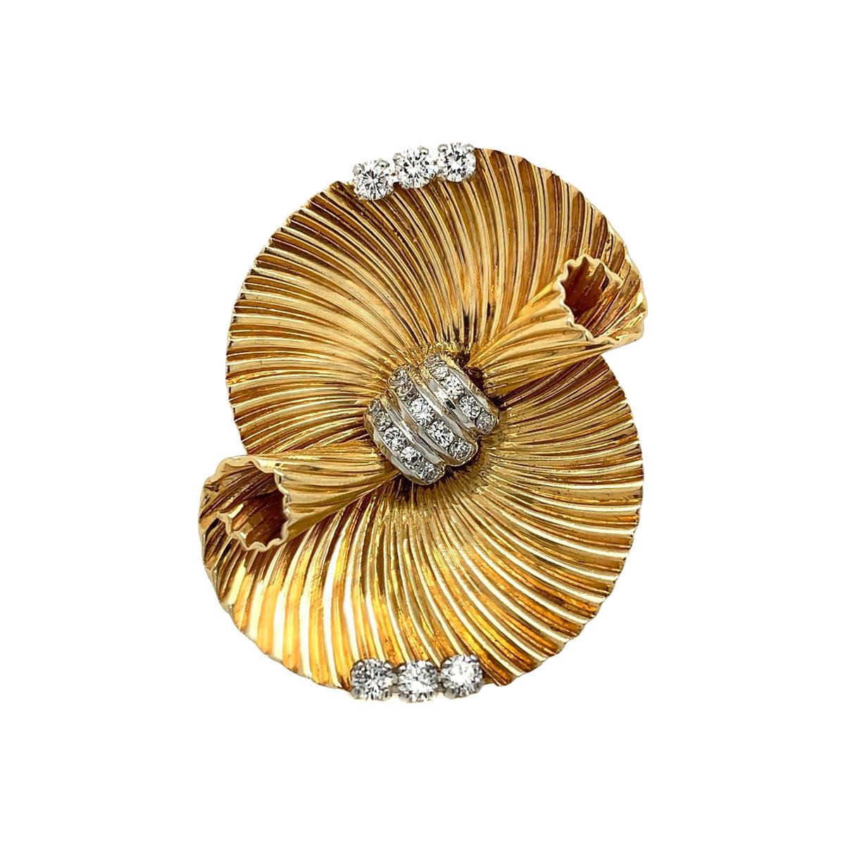 Cartier 14 Karat Yellow Gold Diamond Clip Brooch