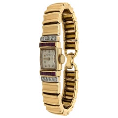 Cartier 14 Karat Gelbgold Diamant-Rubin-Armbanduhr