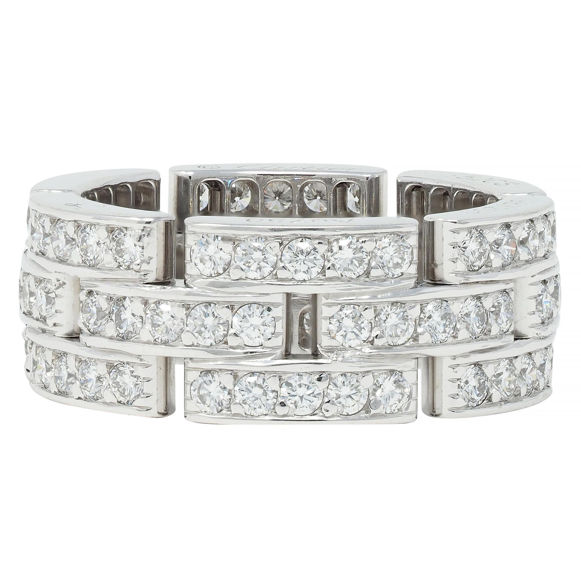 Women's or Men's Cartier 1.40 CTW Diamond 18 Karat White Gold Maillon Panthère Band Ring For Sale