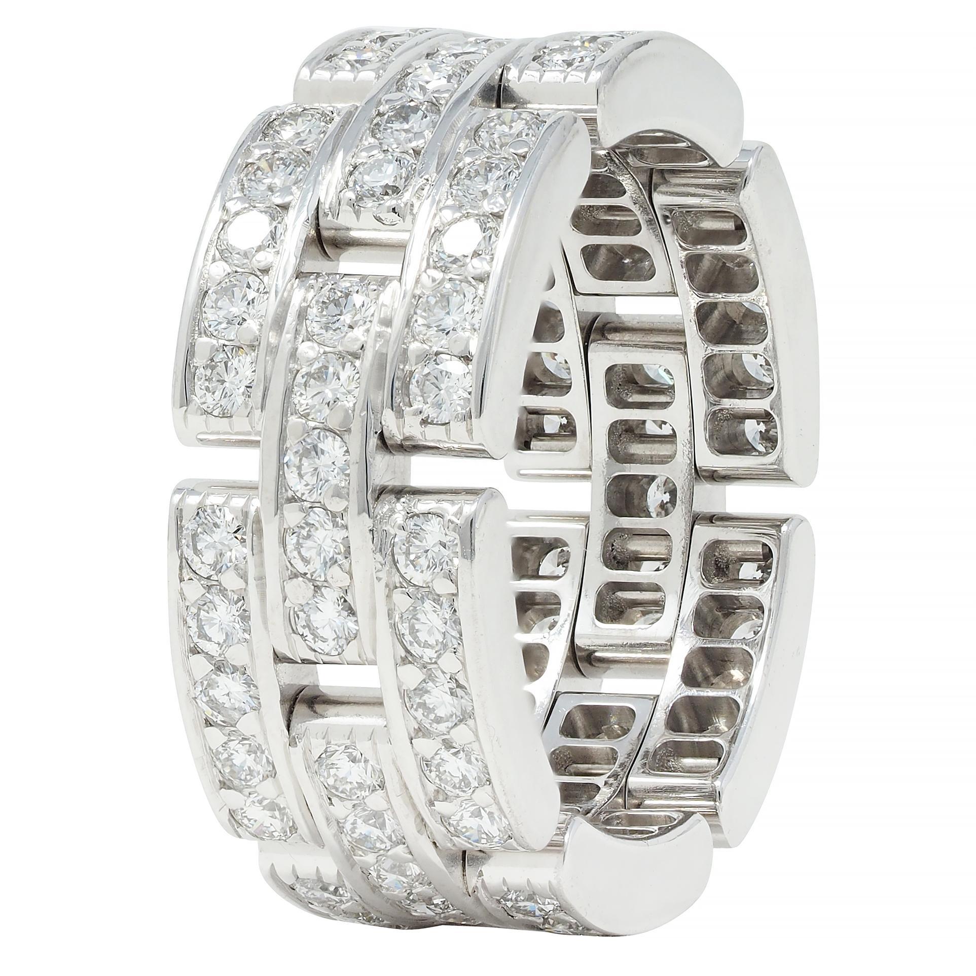 Cartier 1.40 CTW Diamond 18 Karat White Gold Maillon Panthère Band Ring For Sale 2