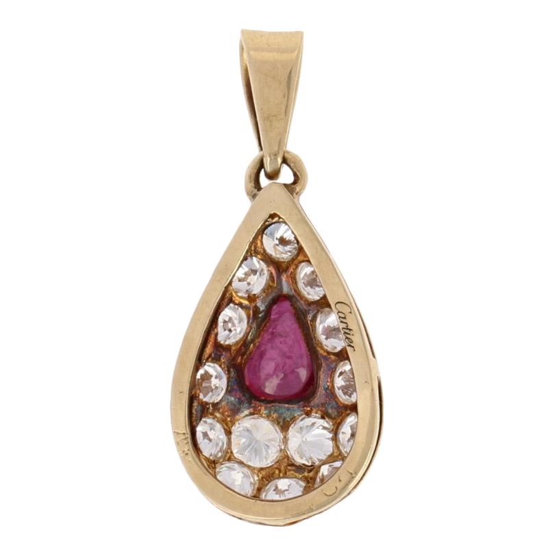 Cartier 1.40 Carat Pear Cabochon Ruby and Diamond Pendant, 18K Gold Designer In Excellent Condition In Greensboro, NC